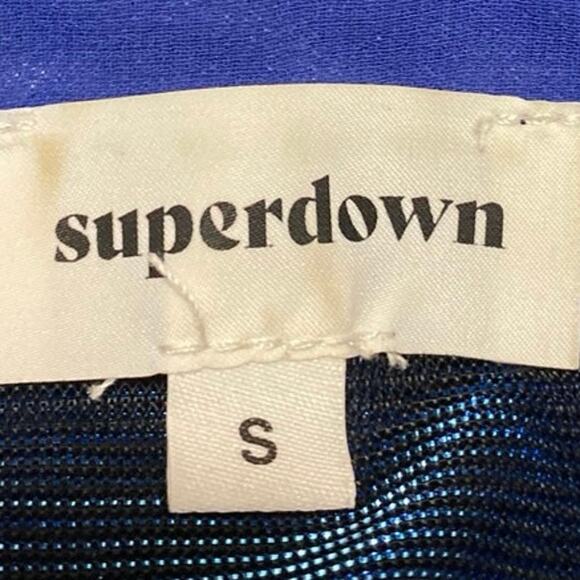 Superdown Womens Blue Metallic Mesh Long Sleeve Sheer Button Down Shirt Top Sz S - Picture 3 of 4